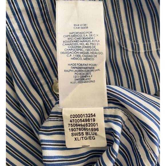 CHAPS Mens Short Sleeve Button Down Shirt Swiss Blue Stripe Cotton/Poly Size XL - Picture 5 of 6